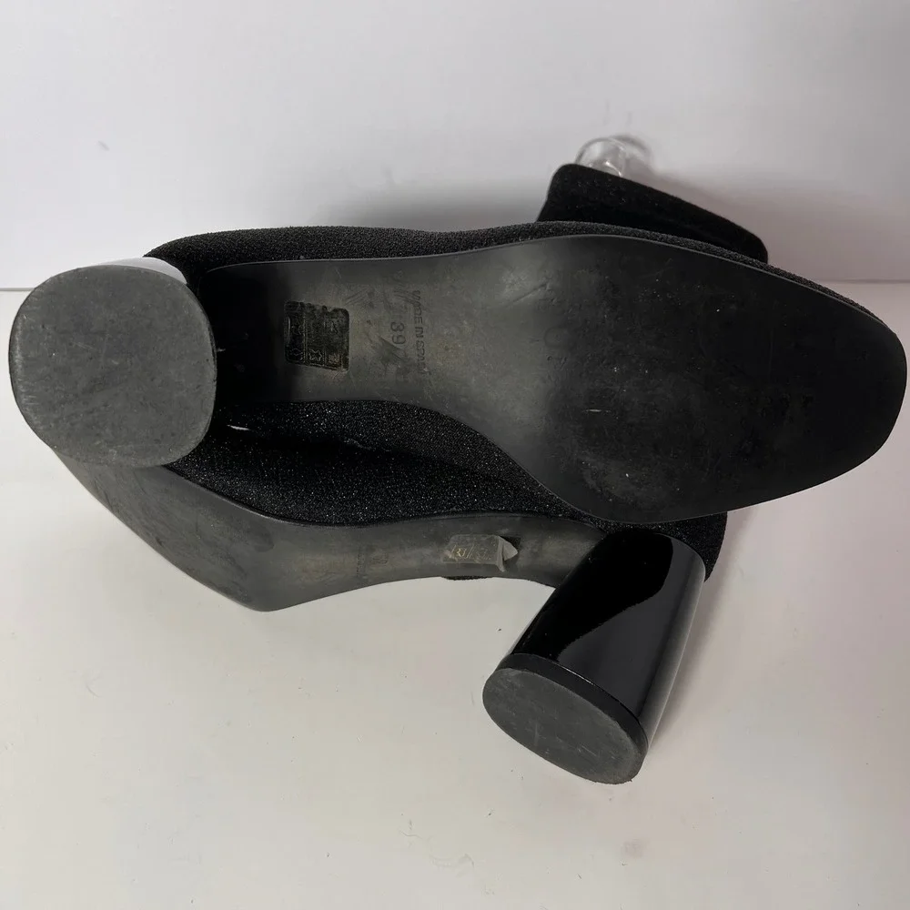 Free People Sparkly Black Ankle Boots Block Heel Pointed Toe Party Evening Shoes